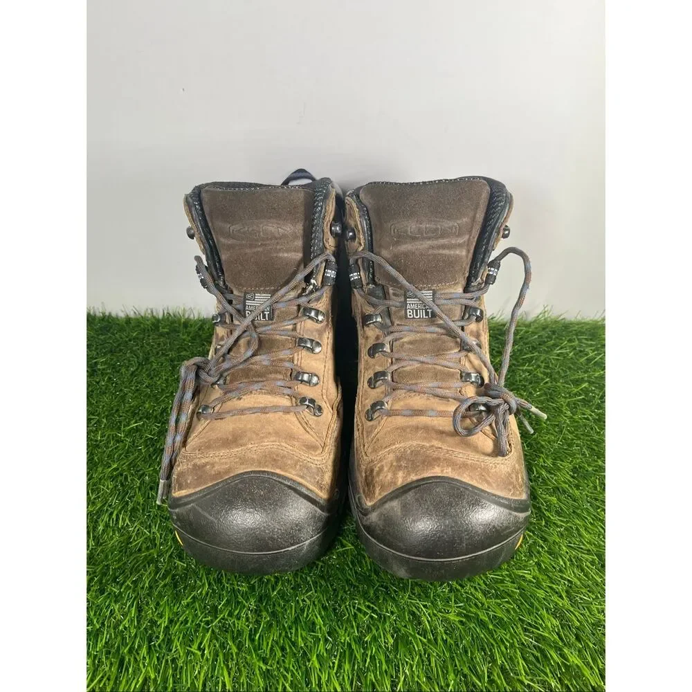 KEEN Waterproof Hiking Boots Mens Size 9 Brown Leather Outdoor Trail Work Shoes